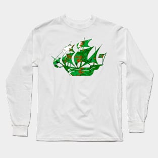 Galaxy Shores Garden Liquid Art Sailing Ship Silhouette Long Sleeve T-Shirt